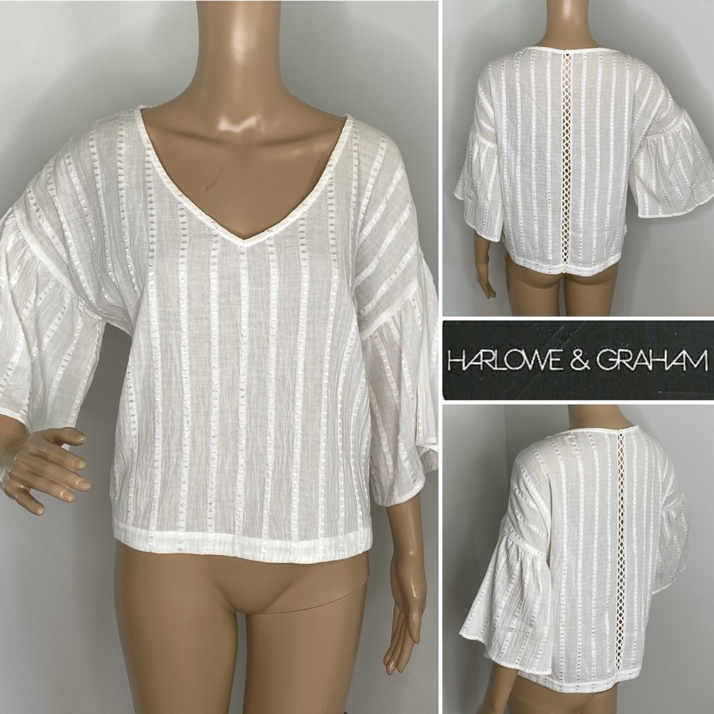 NWOT HARLOWE & GRAHAM Ruffle Sleeve Cropped Blouse